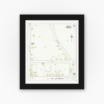 Old map wall art mockup — black gallery frame with white mat — Sanborn Fire Insurance Map from Mansfield, Tarrant County, Texas (1921), Sheet #0003