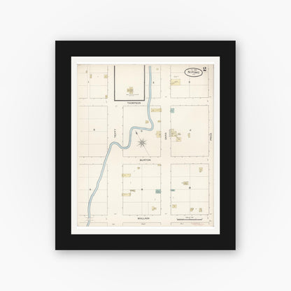 Old map wall art mockup — black gallery frame with white mat — Sanborn Fire Insurance Map from Nipomo, San Luis Obispo County, California (1888), Sheet #0002