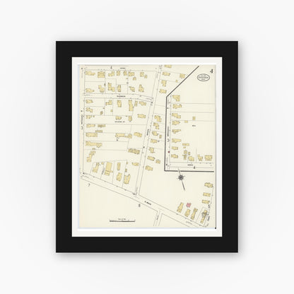 Old map wall art mockup — black gallery frame with white mat — Sanborn Fire Insurance Map from Orange, Franklin County, Massachusetts (1911), Sheet #0004