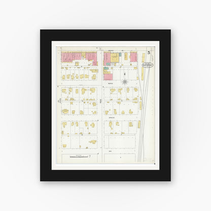 Old map wall art mockup — black gallery frame with white mat — Sanborn Fire Insurance Map from Whitewright, Grayson County, Texas (1905), Sheet #0005