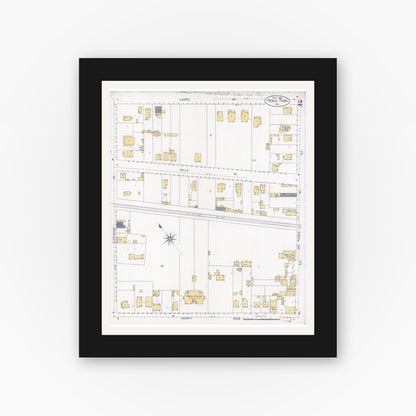 Old map wall art mockup — black gallery frame with white mat — Sanborn Fire Insurance Map from Menlo Park, San Mateo County, California (1908), Sheet #0002