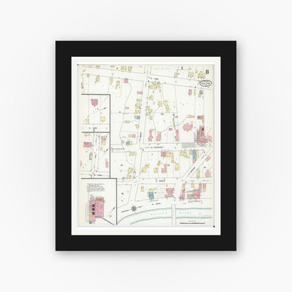 Old map wall art mockup — black gallery frame with white mat — Sanborn Fire Insurance Map from Galena, Jo Daviess County, Illinois (1912), Sheet #0008