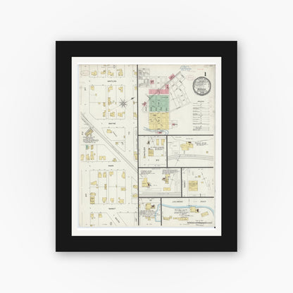 Old map wall art mockup — black gallery frame with white mat — Sanborn Fire Insurance Map from Warren, Huntington County, Indiana (1898) - Complete Map Set