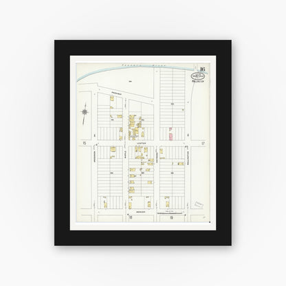 Old map wall art mockup — black gallery frame with white mat — Sanborn Fire Insurance Map from Garfield, Bergen County, New Jersey (1910), Sheet #0016