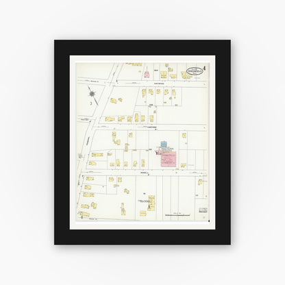 Old map wall art mockup — black gallery frame with white mat — Sanborn Fire Insurance Map from Greenfield, Franklin County, Massachusetts (1909), Sheet #0004