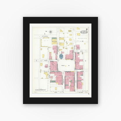 Old map wall art mockup — black gallery frame with white mat — Sanborn Fire Insurance Map from Sulphur Springs, Hopkins County, Texas (1909), Sheet #0002