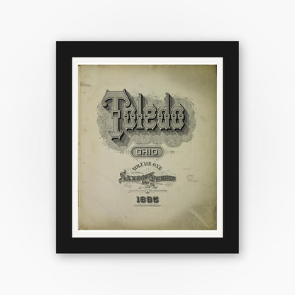 Old map wall art mockup — black gallery frame with white mat — Sanborn Fire Insurance Map from Toledo, Lucas County, Ohio (1895), Sheet #0001