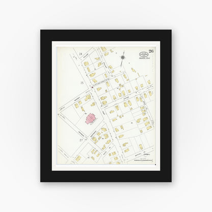 Old map wall art mockup — black gallery frame with white mat — Sanborn Fire Insurance Map from Chicopee, Hampden County, Massachusetts (1910), Sheet #0026