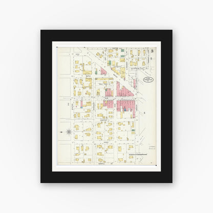 Old map wall art mockup — black gallery frame with white mat — Sanborn Fire Insurance Map from Trenton, Grundy County, Missouri (1898), Sheet #0003