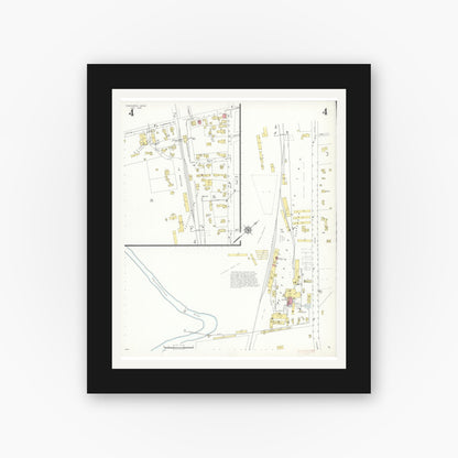 Old map wall art mockup — black gallery frame with white mat — Sanborn Fire Insurance Map from Townsend, Middlesex County, Massachusetts (1936), Sheet #0004