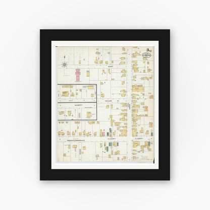 Old map wall art mockup — black gallery frame with white mat — Sanborn Fire Insurance Map from Hubbard, Trumbull County, Ohio (1902), Sheet #0003
