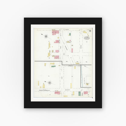 Old map wall art mockup — black gallery frame with white mat — Sanborn Fire Insurance Map from Radford, Independent Cities, Virginia (1908), Sheet #0006