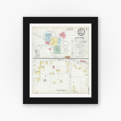Old map wall art mockup — black gallery frame with white mat — Sanborn Fire Insurance Map from North Brookfield, Worcester County, Massachusetts (1896) - Complete Map Set