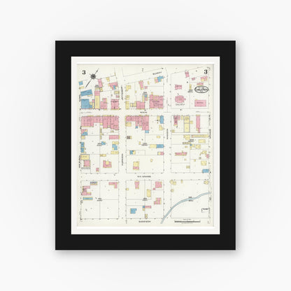 Old map wall art mockup — black gallery frame with white mat — Sanborn Fire Insurance Map from Eagle Pass, Maverick County, Texas (1924), Sheet #0003