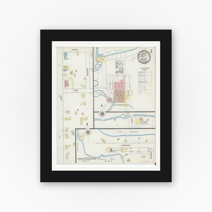 Old map wall art mockup — black gallery frame with white mat — Sanborn Fire Insurance Map from Wilson, Niagara County, New York (1891), Sheet #0001