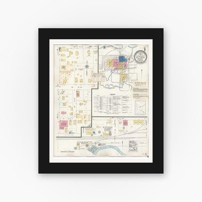 Old map wall art mockup — black gallery frame with white mat — Sanborn Fire Insurance Map from Aitkin, Aitkin County, Minnesota (1936), Sheet #0001