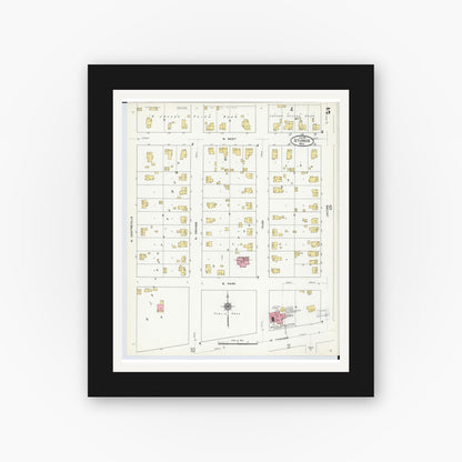 Old map wall art mockup — black gallery frame with white mat — Sanborn Fire Insurance Map from Sturgis, Saint Joseph County, Michigan (1911), Sheet #0005