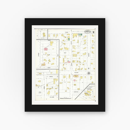 Old map wall art mockup — black gallery frame with white mat — Sanborn Fire Insurance Map from Postville, Allamakee County, Iowa (1902), Sheet #0002