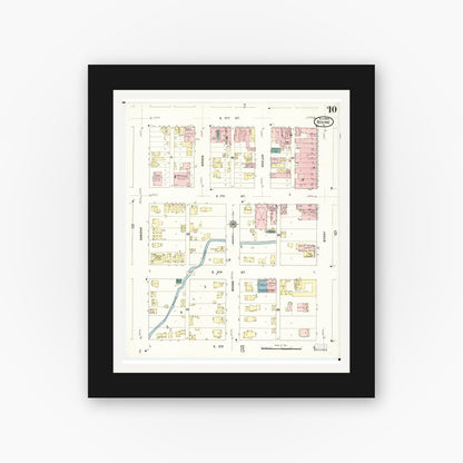 Old map wall art mockup — black gallery frame with white mat — Sanborn Fire Insurance Map from Boone, Boone County, Iowa (1909), Sheet #0010