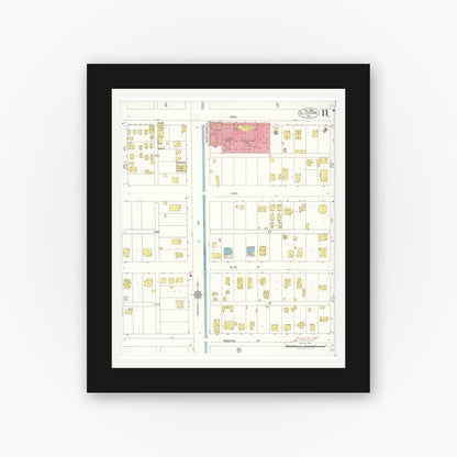 Old map wall art mockup — black gallery frame with white mat — Sanborn Fire Insurance Map from El Centro, Imperial County, California (1922), Sheet #0011