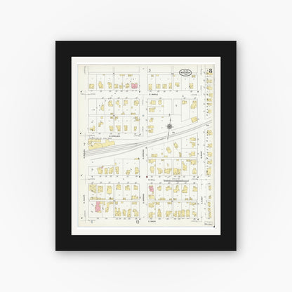 Old map wall art mockup — black gallery frame with white mat — Sanborn Fire Insurance Map from Wabash, Wabash County, Indiana (1910), Sheet #0008