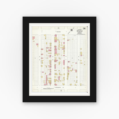 Old map wall art mockup — black gallery frame with white mat — Sanborn Fire Insurance Map from Peekskill, Westchester County, New York (1911), Sheet #0036