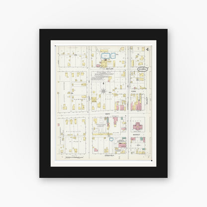 Old map wall art mockup — black gallery frame with white mat — Sanborn Fire Insurance Map from Olney, Richland County, Illinois (1892), Sheet #0004