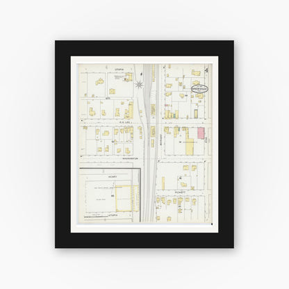Old map wall art mockup — black gallery frame with white mat — Sanborn Fire Insurance Map from Greenville, Hunt County, Texas (1893), Sheet #0004