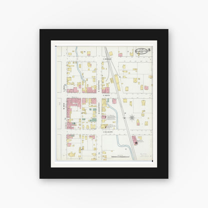 Old map wall art mockup — black gallery frame with white mat — Sanborn Fire Insurance Map from Wilmington, Clinton County, Ohio (1895), Sheet #0003