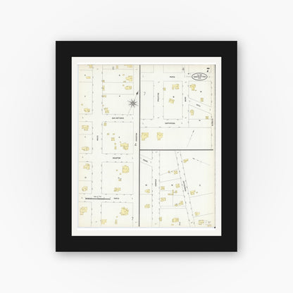 Old map wall art mockup — black gallery frame with white mat — Sanborn Fire Insurance Map from Van Alstyne, Grayson County, Texas (1907), Sheet #0007