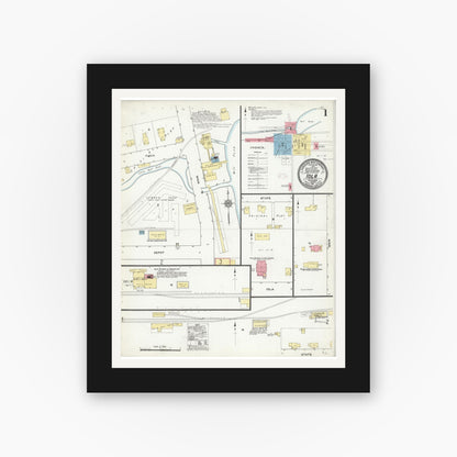 Old map wall art mockup — black gallery frame with white mat — Sanborn Fire Insurance Map from Iola, Waupaca County, Wisconsin (1911) - Complete Map Set