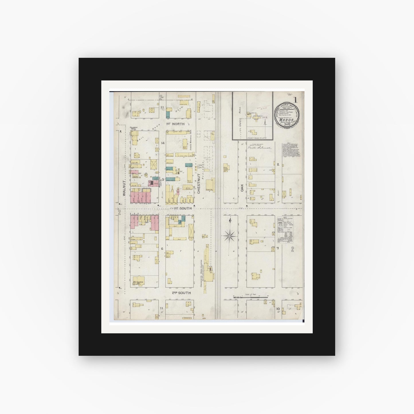 Old map wall art mockup — black gallery frame with white mat — Sanborn Fire Insurance Map from Maroa, Macon County, Illinois (1893) - Complete Map Set