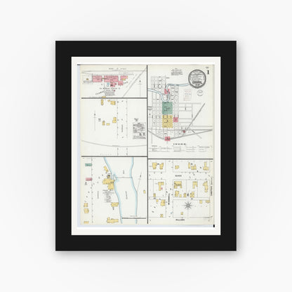 Old map wall art mockup — black gallery frame with white mat — Sanborn Fire Insurance Map from Corunna, Shiawassee County, Michigan (1900), Sheet #0001