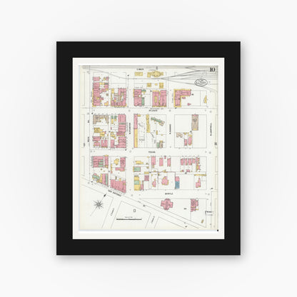 Old map wall art mockup — black gallery frame with white mat — Sanborn Fire Insurance Map from El Paso, El Paso County, Texas (1900), Sheet #0010