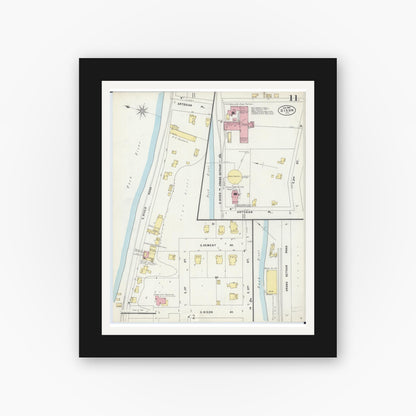 Old map wall art mockup — black gallery frame with white mat — Sanborn Fire Insurance Map from Dixon, Lee County, Illinois (1897), Sheet #0011