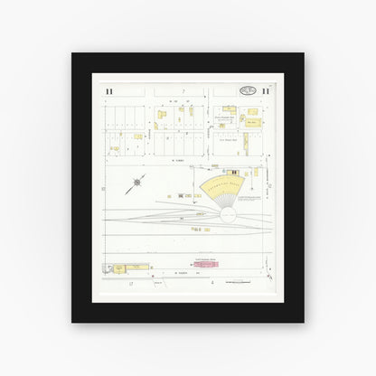 Old map wall art mockup — black gallery frame with white mat — Sanborn Fire Insurance Map from Del Rio, Val Verde County, Texas (1930), Sheet #0011