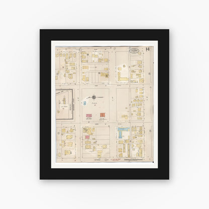 Old map wall art mockup — black gallery frame with white mat — Sanborn Fire Insurance Map from Calexico, Imperial County, California (1949), Sheet #0014