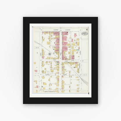 Old map wall art mockup — black gallery frame with white mat — Sanborn Fire Insurance Map from Barnesville, Belmont County, Ohio (1899), Sheet #0004