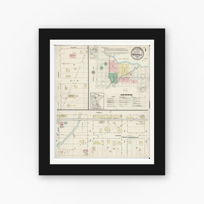 Old map wall art mockup — black gallery frame with white mat — Sanborn Fire Insurance Map from Waterville, Le Sueur County, Minnesota (1914) - Complete Map Set