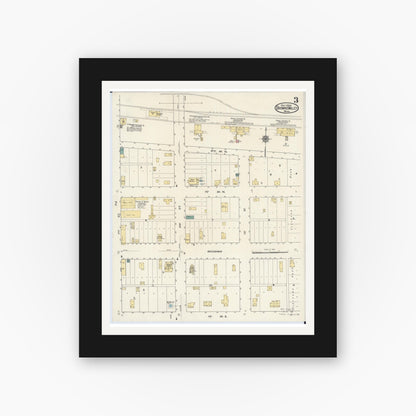 Old map wall art mockup — black gallery frame with white mat — Sanborn Fire Insurance Map from Browns Valley, Traverse County, Minnesota (1909), Sheet #0003