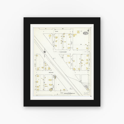Old map wall art mockup — black gallery frame with white mat — Sanborn Fire Insurance Map from Memphis, Hall County, Texas (1920), Sheet #0004