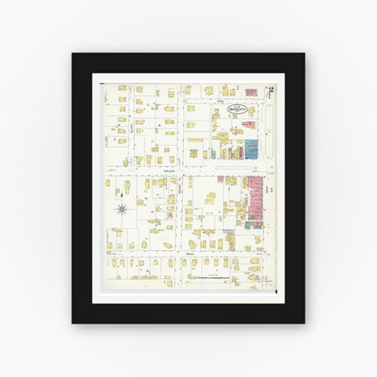 Old map wall art mockup — black gallery frame with white mat — Sanborn Fire Insurance Map from Wadsworth, Medina County, Ohio (1908), Sheet #0002