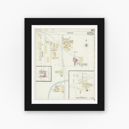Old map wall art mockup — black gallery frame with white mat — Sanborn Fire Insurance Map from Marion, Grant County, Indiana (1890), Sheet #0012