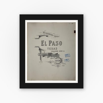 Old map wall art mockup — black gallery frame with white mat — Sanborn Fire Insurance Map from El Paso, El Paso County, Texas (1952), Sheet #0001