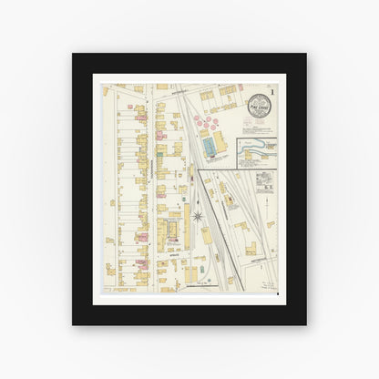 Old map wall art mockup — black gallery frame with white mat — Sanborn Fire Insurance Map from Pine Grove, Schuylkill County, Pennsylvania (1902), Sheet #0001