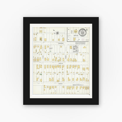Old map wall art mockup — black gallery frame with white mat — Sanborn Fire Insurance Map from Crewe, Nottoway County, Virginia (1904) - Complete Map Set