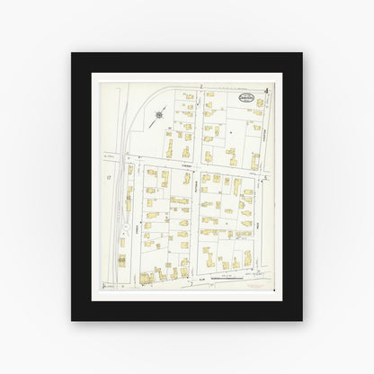 Old map wall art mockup — black gallery frame with white mat — Sanborn Fire Insurance Map from Danvers, Essex County, Massachusetts (1916), Sheet #0004