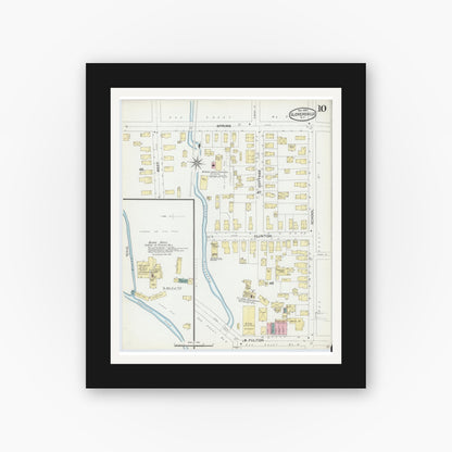 Old map wall art mockup — black gallery frame with white mat — Sanborn Fire Insurance Map from Gloversville, Fulton County, New York (1892), Sheet #0010