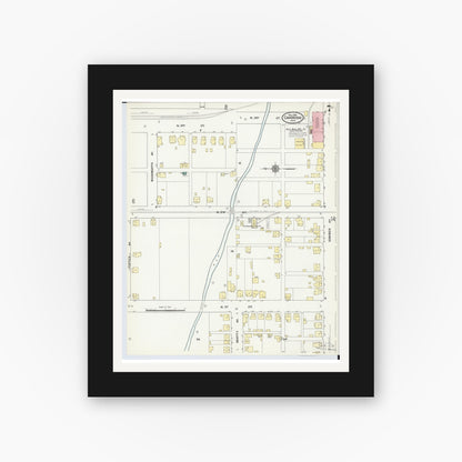 Old map wall art mockup — black gallery frame with white mat — Sanborn Fire Insurance Map from Cambridge, Guernsey County, Ohio (1909), Sheet #0007
