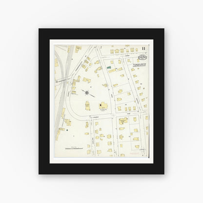 Old map wall art mockup — black gallery frame with white mat — Sanborn Fire Insurance Map from Concord, Middlesex County, Massachusetts (1909), Sheet #0011